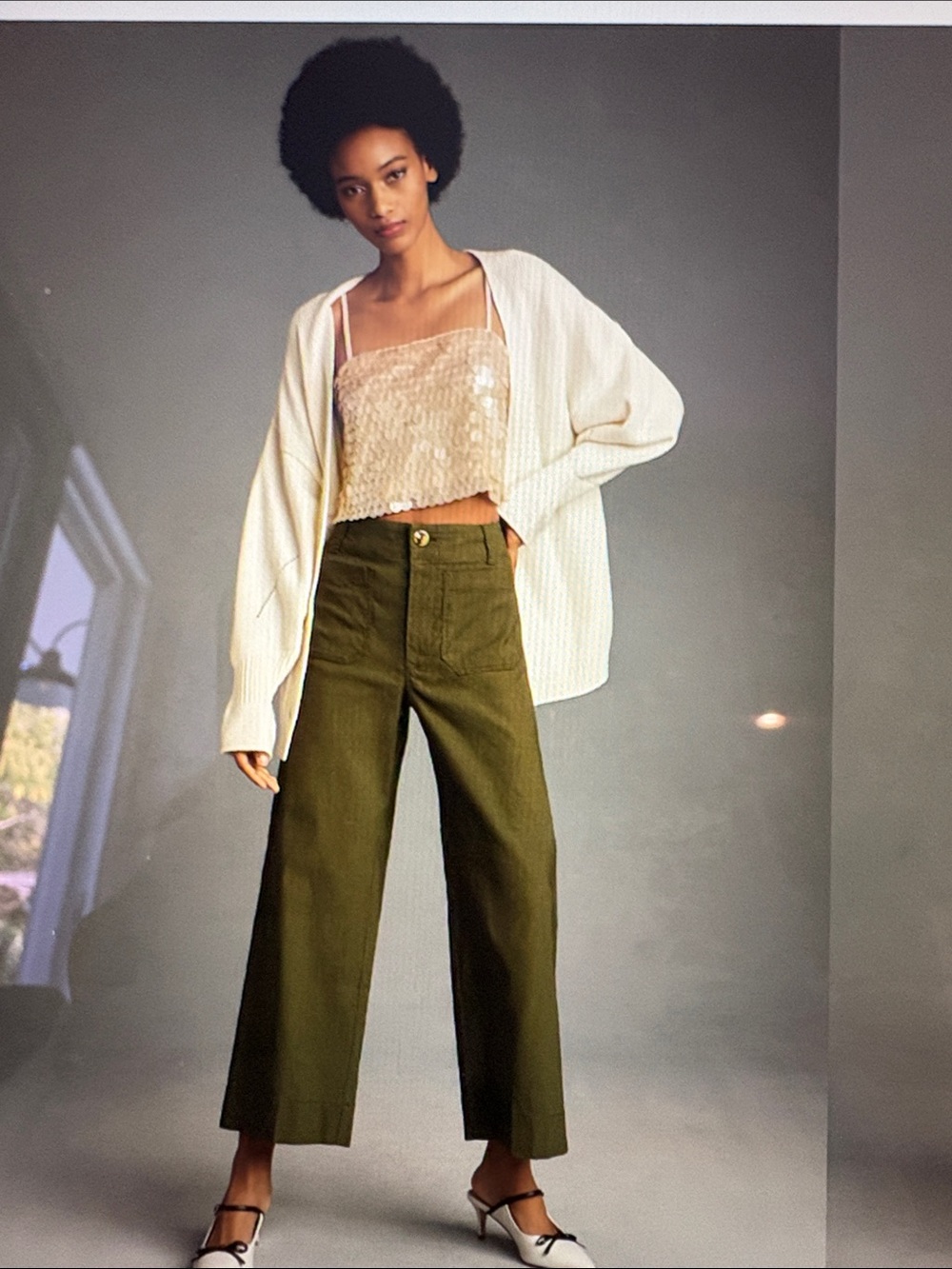 Anthropologie Olive Wide-Leg High-Waist Pants